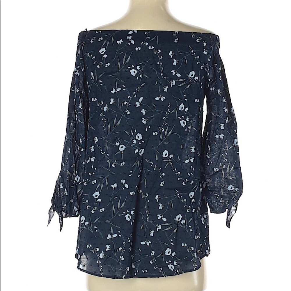 Cece navy blue floral 3/4 off the shoulder top
